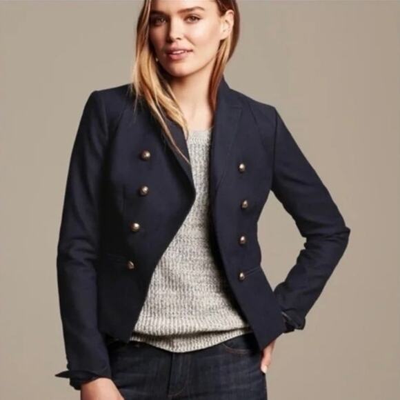 Banana Republic Blazer Jacket women's size 12 military blue gold buttons double - Picture 1 of 15